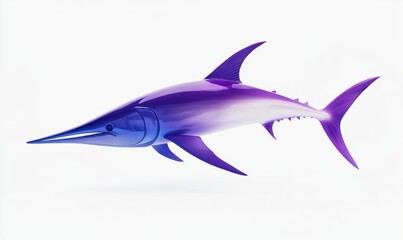 Fototapeta premium Purple swordfish swimming on white background, ideal for marine life projects