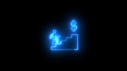Man and stairs icon with dollar sign on the black background.