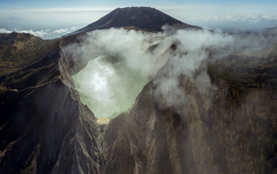 Indonesia, Java, aerial view of Ijen volcano