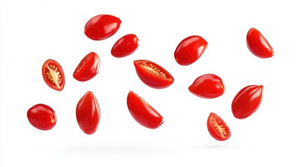 flying fresh tomatoes isolated on white background. clipping path