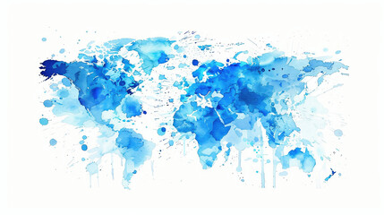 Naklejka premium Blue Watercolor World Map. The world map in blue watercolor