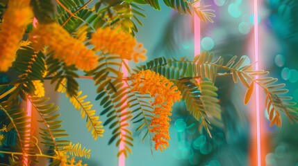background glowing mimosa branches.
