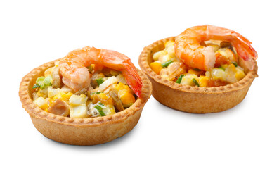 Tartlets with delicious filling isolated on white