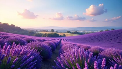 Obraz premium Rolling hills of lavender fields stretching towards the horizon, serenity, nature