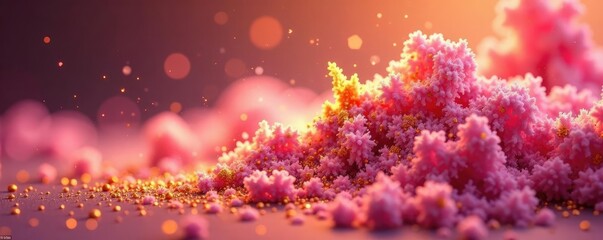 Rose and gold powders merge in a luxurious, shimmering c, ethereal, wispy