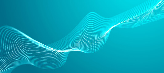 Dynamic wave of abstract intertwining dots and lines in space. 3D rendering.