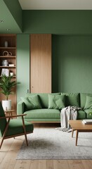 Serene Living Room with Soft Green Tones