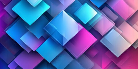 Obraz premium Abstract vector design of overlapping geometric shapes in shades of blue, purple, and teal, Generative AI