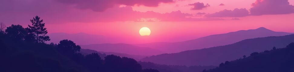 Soft pink hues blend with deep purple twilight, landscape, sunset, natural
