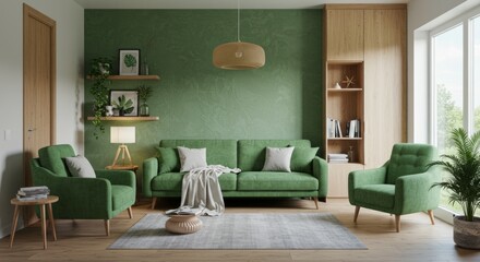 Serene Living Room with Soft Green Tones