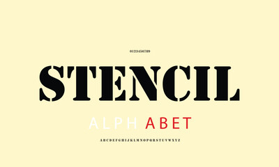 stencil vector font alphabet with numbers