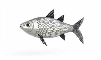 Fototapeta premium Silver fish sculpture swimming on white background