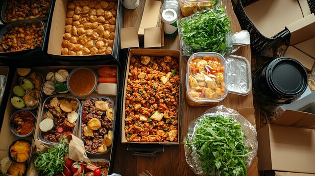 Food boxes prepared for Eid delivery to families in need during the festive season. Generative AI