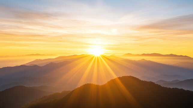 vibrant sunrise over mountains creates serene atmosphere - Powered by Adobe