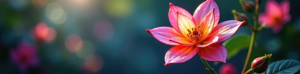 Fototapeta premium A colorful glass ornament shaped like a flower, suspended in air, hanging, bloom