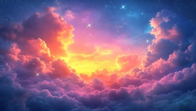 A breathtaking view of a vibrant sunset sky amongst clouds.