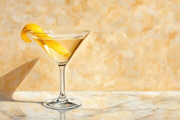 Elegant Yellow Martini With Lemon Zest On Marble Background