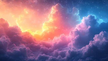 Fototapeta premium Vibrant Cloudscape at Dawn/Dusk, a Dreamlike Sky