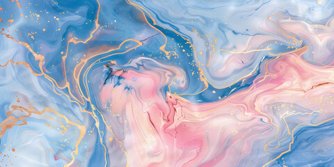 Graceful marble pattern in light blue and pale pink with gold veins, offering a refined and luxurious feel.
