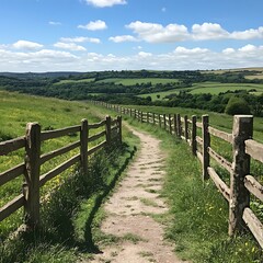 Fototapeta premium Country path, scenic hills, summer day, travel