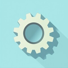 Light Beige Gear Icon on Light Blue Background