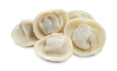 Delicious boiled dumplings (pelmeni) isolated on white