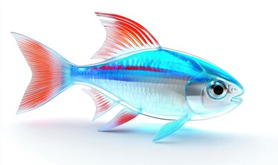 Obraz premium Translucent fish with visible skeleton on white background, ideal for science projects