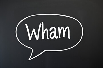 Text Wham on bubble speech on black chalkboard