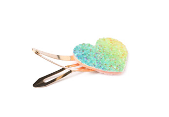 Cute hair clip with heart isolated on white