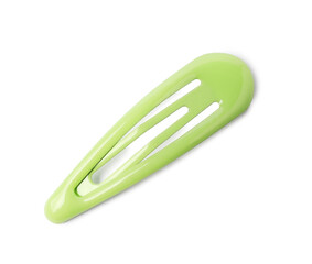 One green hair clip isolated on white, top view