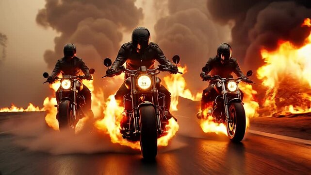 bikers motorcycle with flames atmosphere