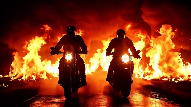 bikers motorcycle with flames atmosphere