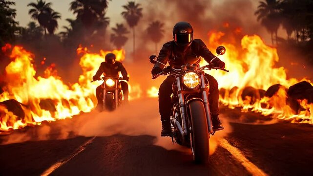 bikers motorcycle with flames atmosphere