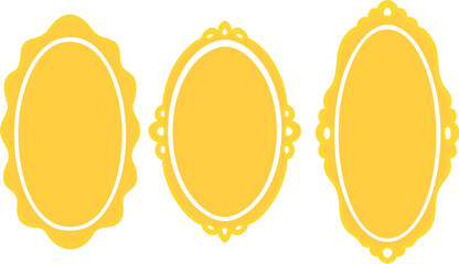 Golden frame set border vector designed in doodle style on transparent background for digital printing, wedding card, scrapbook, cover design, label printing and more. Hand drawn oval illustration.
