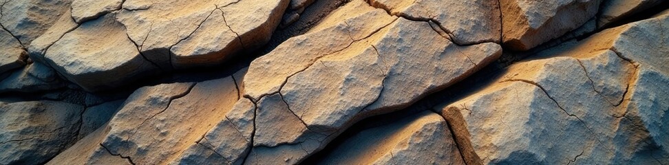 Fototapeta premium rocky outcropping with deep cracks and uneven surface, cracks, natural
