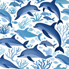 Obraz premium seamless pattern with dolphins
