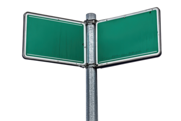Isolated Green Double Street Sign on Metal Pole, Clear Road Guidance