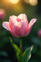 Fototapeta premium Soft petals unfolding gently in morning light, dew drop, flower