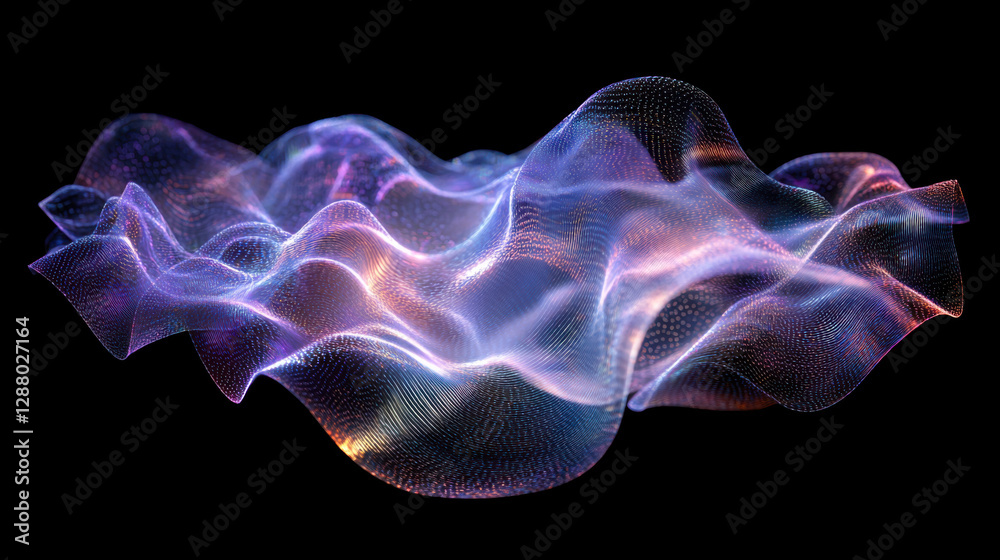 Poster abstract colorful digital wave design showcasing intricate patterns and smooth curves on a dark back