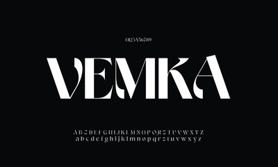 VEMKA vector font alphabet with numbers