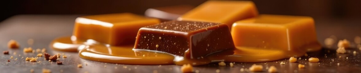 Velvety smooth chocolate and gooey caramel merge in a delicious union, caramel, gooey, sweet