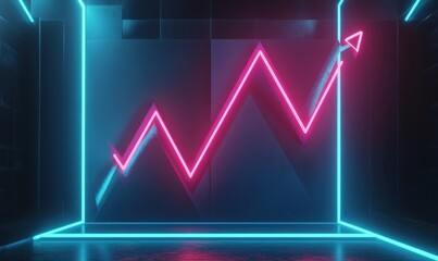 Fototapeta premium Neon-lit graph showing upward trend in a futuristic, dark environment with glowing edges