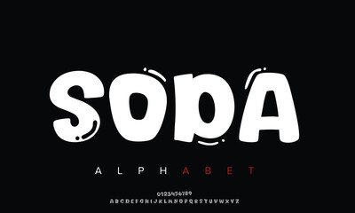 Coffee Soda vector font alphabet with numbers