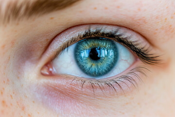 Close-up view of a captivating blue eye with striking details