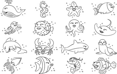 Hand Drawing Beauty Sea Animals Collection