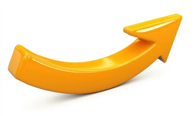 Orange 3D arrow curving upwards on white background for indicating growth