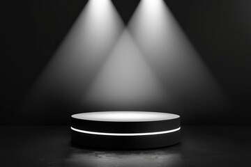Black-and-white podium with spotlight, great for highlighting high-end products.