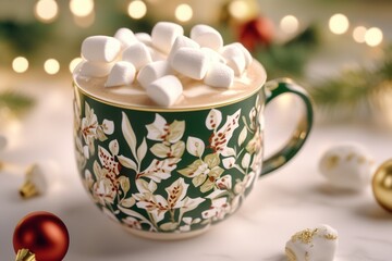 Fototapeta premium Festive Hot Beverage In Ornate Mug During Holiday Season