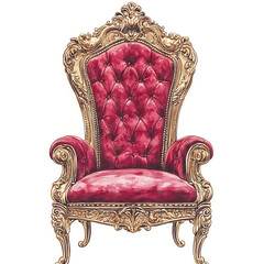Ornate Red Velvet Throne Chair with Gold Accents