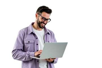 Smiling Man Using Laptop – Transparent PNG Image for Business and Work